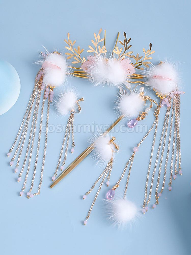 Chinese style Lolita Headdress Pink Jelly Metal Accessory Fringe?Flowers Lolita Hair Accessories coscarnival