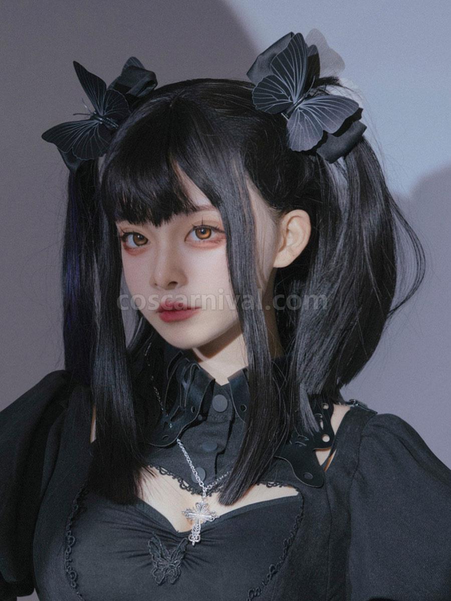 Gothic Lolita Headdress Black Polyester Headwear Butterfly Lolita Headband coscarnival