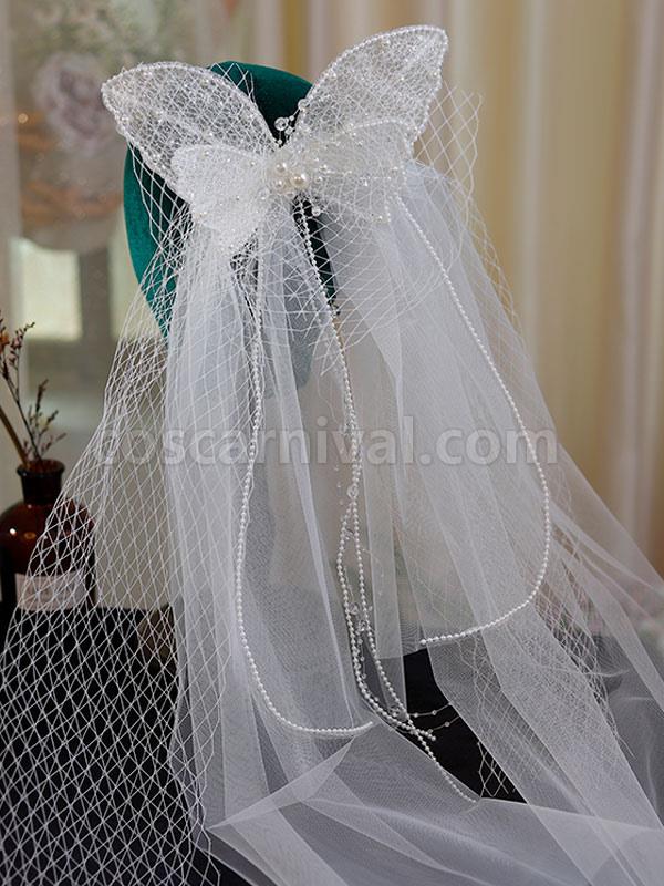 Sweet Lolita Headdress White Polyester Headwear Pearls?Bows Lolita Headband coscarnival