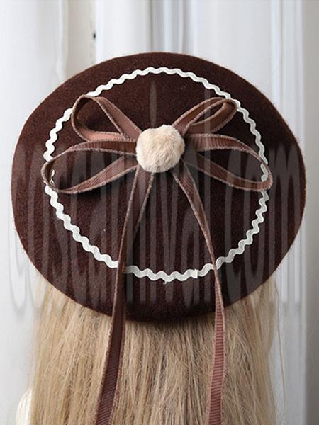 Sweet Lolita Beret Bow Pom Pom Wool Lolita Hat coscarnival