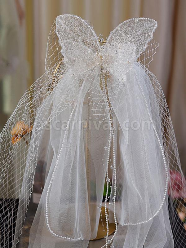 Sweet Lolita Headdress White Polyester Headwear Pearls?Bows Lolita Headband coscarnival