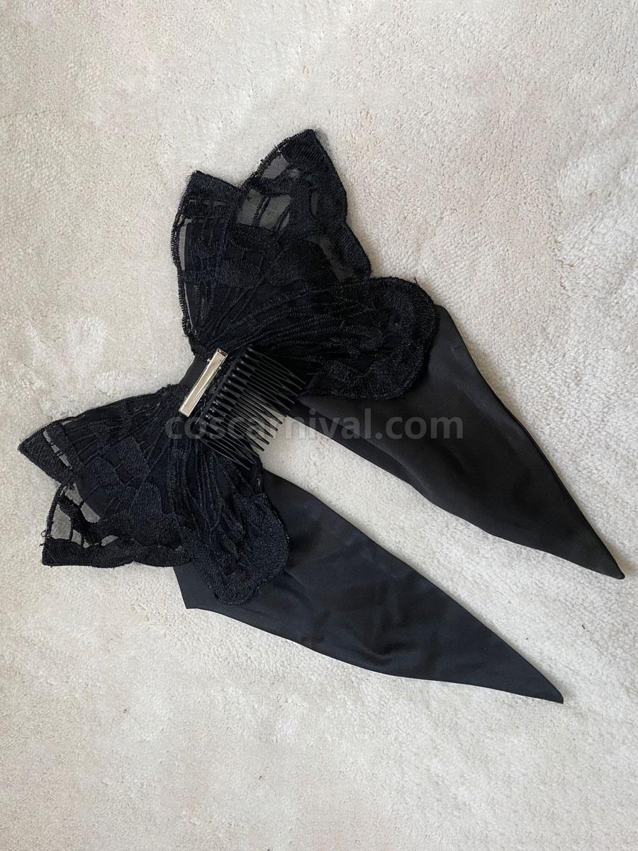 Gothic Lolita Headdress Black Polyester Headwear Butterfly Lolita Headband coscarnival
