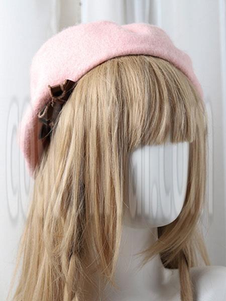 Sweet Lolita Beret Bow Pom Pom Wool Lolita Hat coscarnival