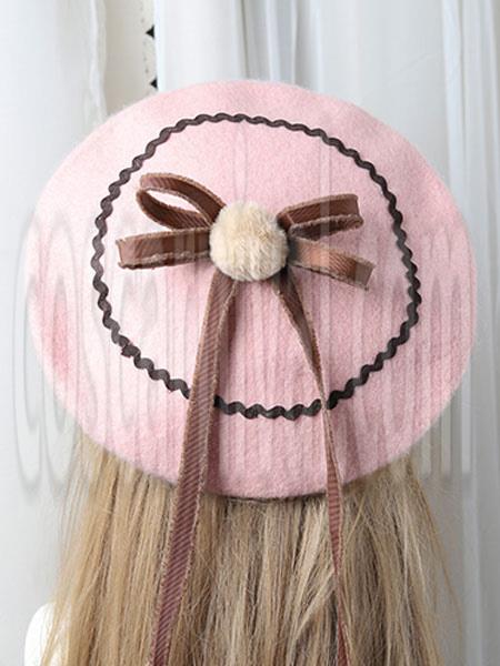 Sweet Lolita Beret Bow Pom Pom Wool Lolita Hat coscarnival