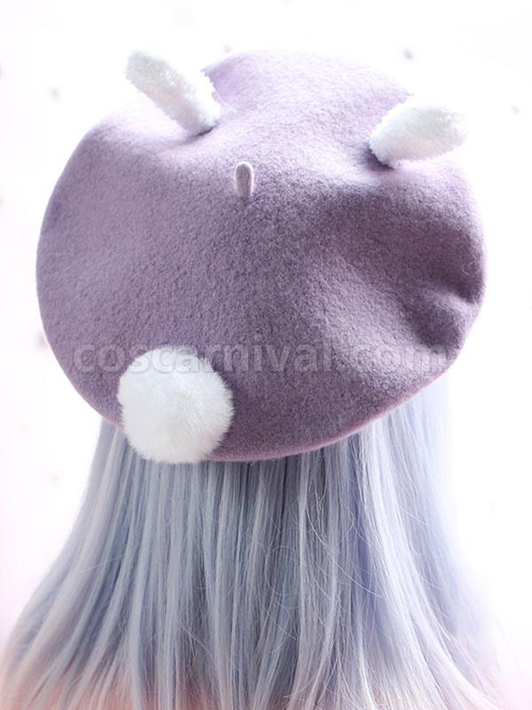 Sweet Lolita Hat Wool Pom Pom Bunny Ear Lolita Beret coscarnival