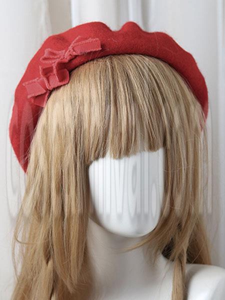 Sweet Lolita Beret Bow Pom Pom Wool Lolita Hat coscarnival