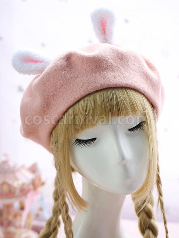 Sweet Lolita Hat Wool Pom Pom Bunny Ear Lolita Beret coscarnival