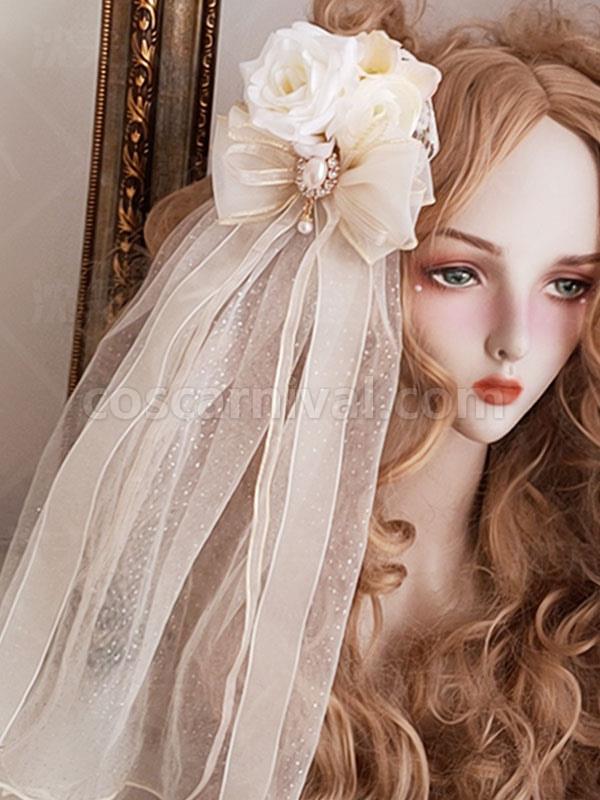 Sweet Lolita Headdress Ecru White Polyester Flowers Accessory Headwear Lolita Headband coscarnival