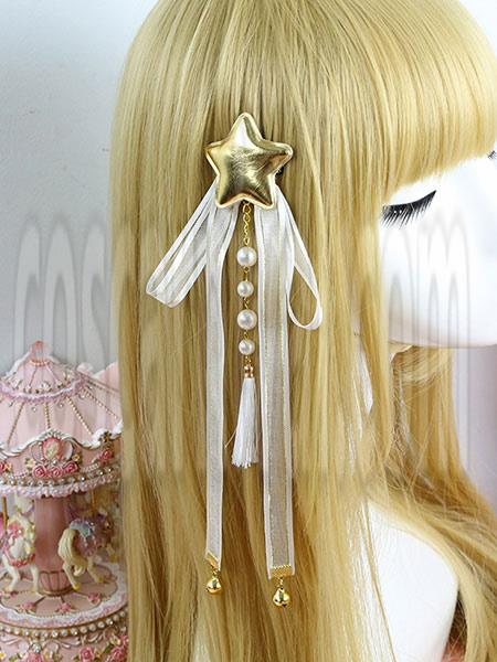 Sweet Lolita Hair Comb Silver Ribbons Star Lolita Headpieces coscarnival