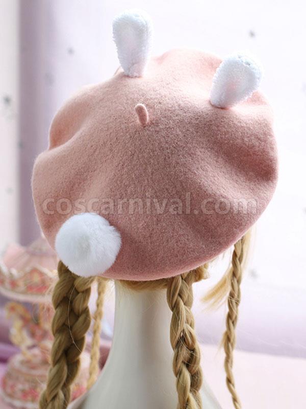 Sweet Lolita Hat Wool Pom Pom Bunny Ear Lolita Beret coscarnival