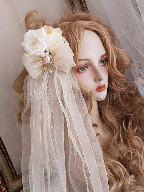 Sweet Lolita Headdress Ecru White Polyester Flowers Accessory Headwear Lolita Headband coscarnival