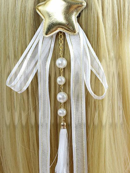 Sweet Lolita Hair Comb Silver Ribbons Star Lolita Headpieces coscarnival