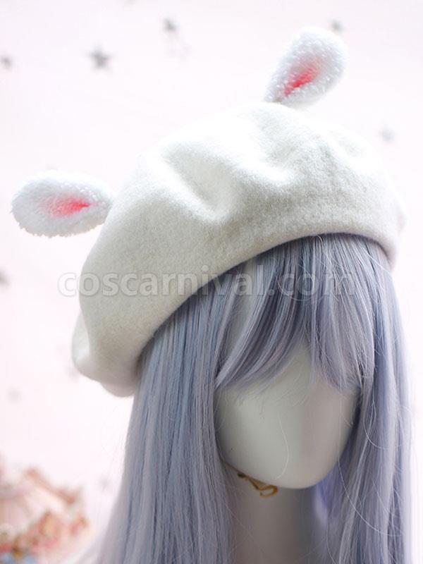 Sweet Lolita Hat Wool Pom Pom Bunny Ear Lolita Beret coscarnival