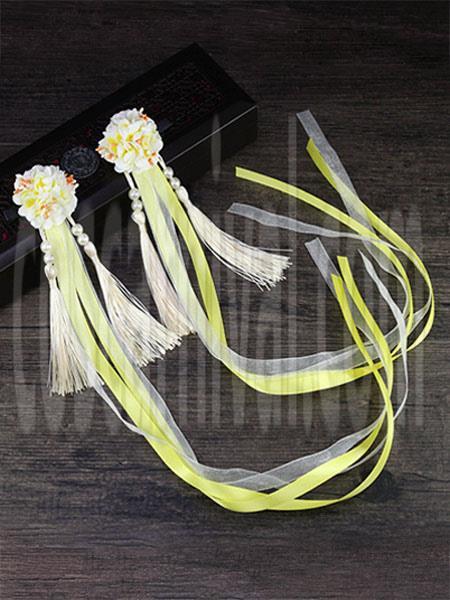 Han Lolita Headdress Chinese Style Fringe Flowers Ribbons Lolita Hair Accessories coscarnival