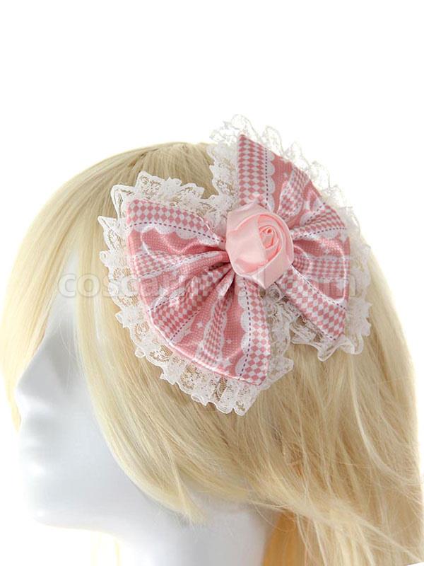 Pink Chic Lace Flower Bows Synthetic Lolita Hair Accessories coscarnival