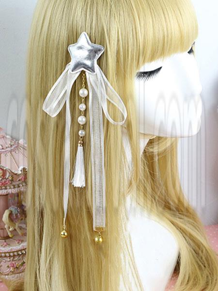 Sweet Lolita Hair Comb Silver Ribbons Star Lolita Headpieces coscarnival