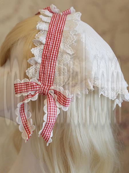 Sweet Lolita Headband Lace Bow Plaided Lolita Headpiece coscarnival