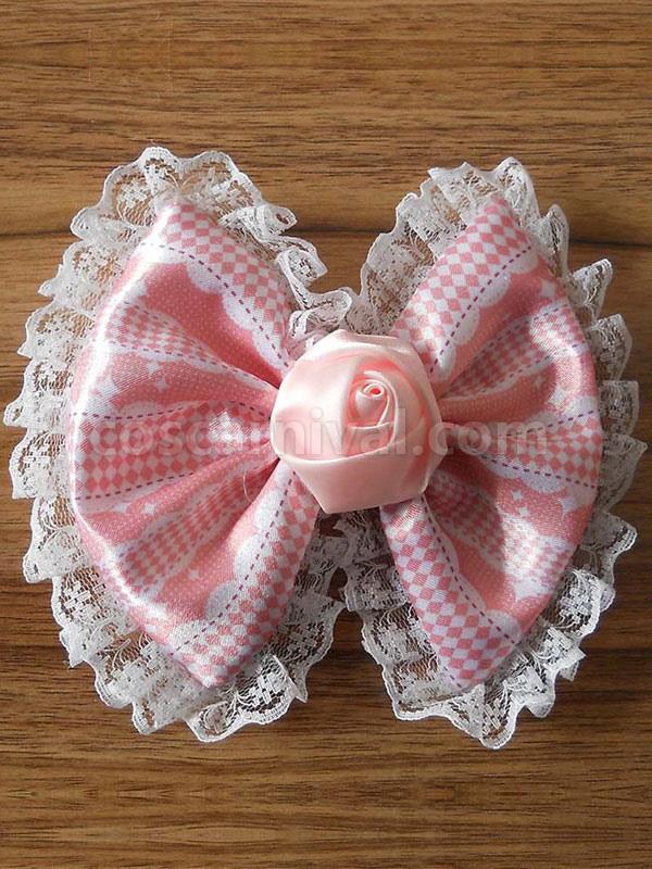 Pink Chic Lace Flower Bows Synthetic Lolita Hair Accessories coscarnival