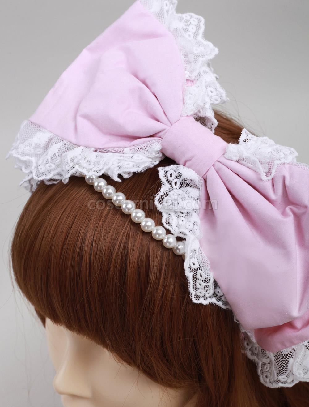 Pink Cotton Lovely Pearls Lolita Headdress coscarnival