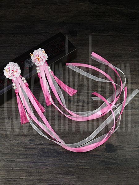 Han Lolita Headdress Chinese Style Fringe Flowers Ribbons Lolita Hair Accessories coscarnival