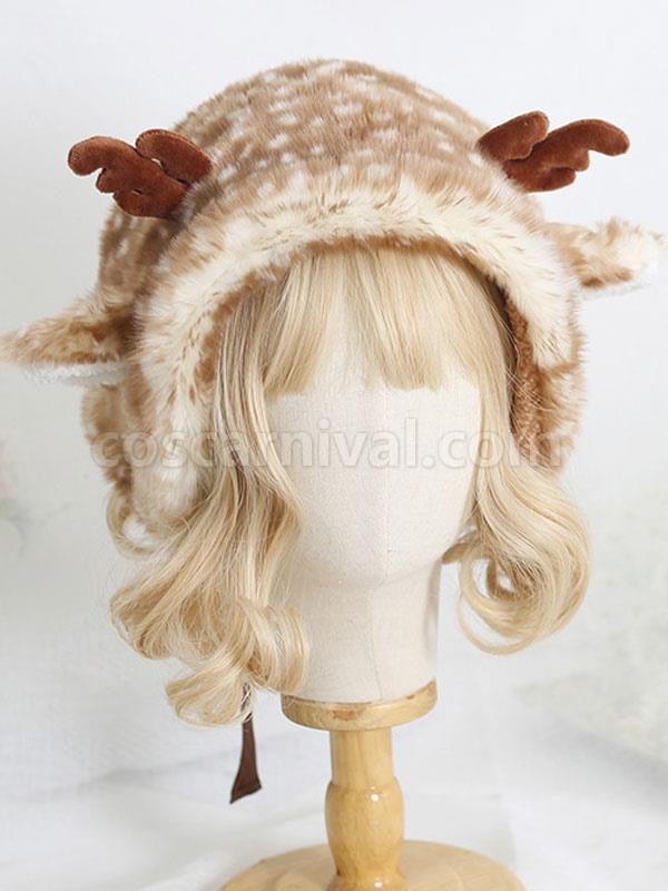 Sweet Lolita Hat Deer Ears Polyester Coffee Brown Lolita Hat coscarnival