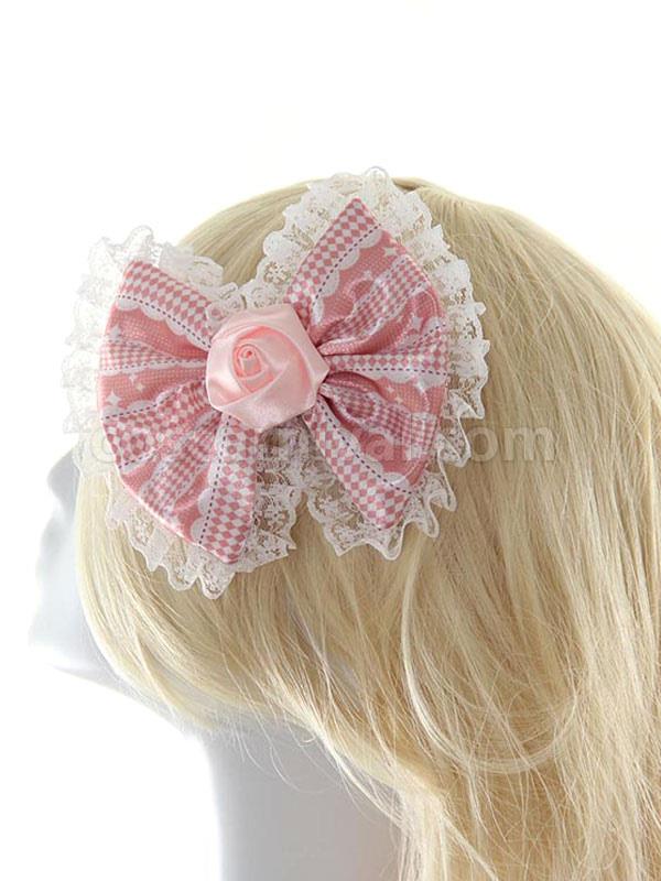 Pink Chic Lace Flower Bows Synthetic Lolita Hair Accessories coscarnival