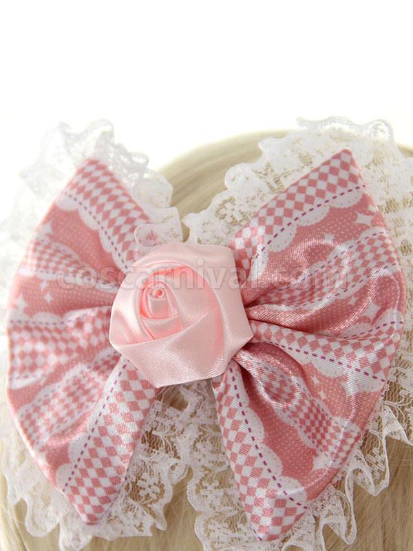Pink Chic Lace Flower Bows Synthetic Lolita Hair Accessories coscarnival