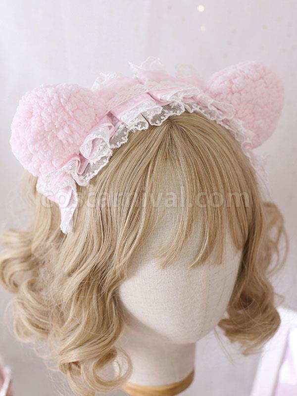 Sweet Lolita Headdress Pink Lace Polyester Fiber Headwear Lace Lolita Hair Accessories coscarnival