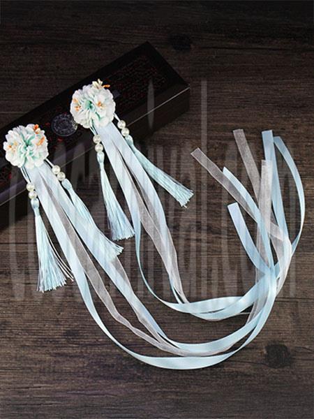Han Lolita Headdress Chinese Style Fringe Flowers Ribbons Lolita Hair Accessories coscarnival