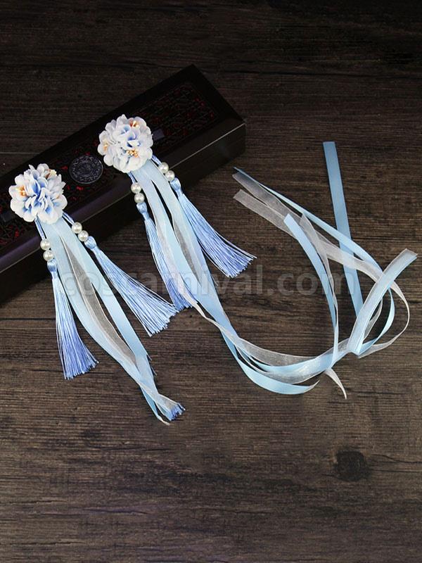 Han Lolita Headdress Chinese Style Fringe Flowers Ribbons Lolita Hair Accessories coscarnival