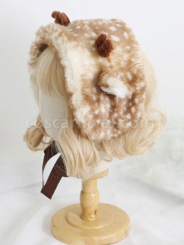 Sweet Lolita Hat Deer Ears Polyester Coffee Brown Lolita Hat coscarnival