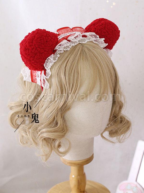 Sweet Lolita Headdress Pink Lace Polyester Fiber Headwear Lace Lolita Hair Accessories coscarnival