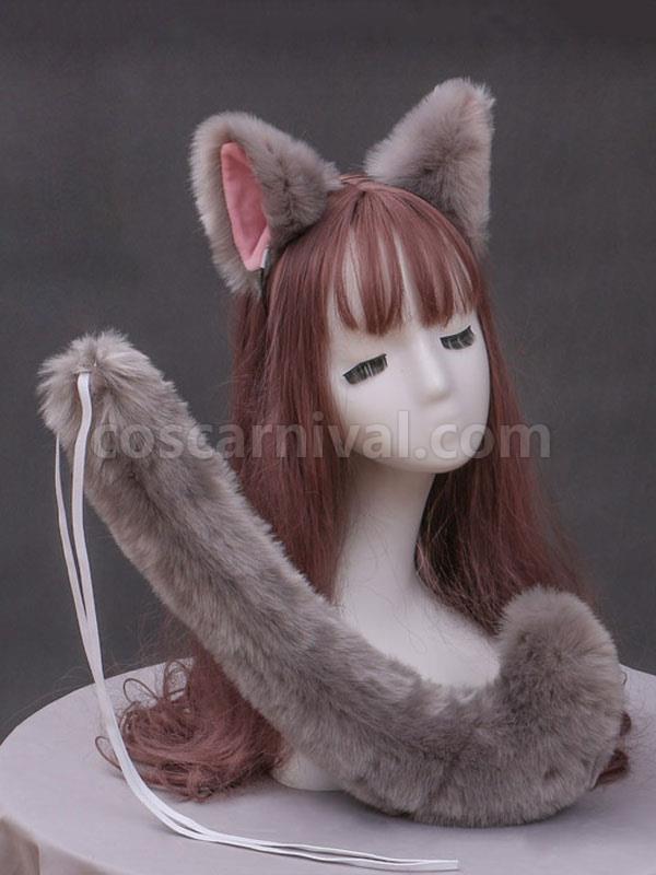 Sweet Lolita Accessories White Cats Ears Tail 2-Pieces Set Lolita Accessory Outfits coscarnival