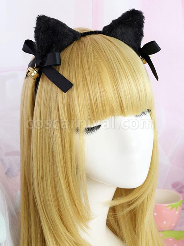 Sweet Lolita Hair Clasp Bell Bow Cat Ear Black Lolita Hair Accessory coscarnival
