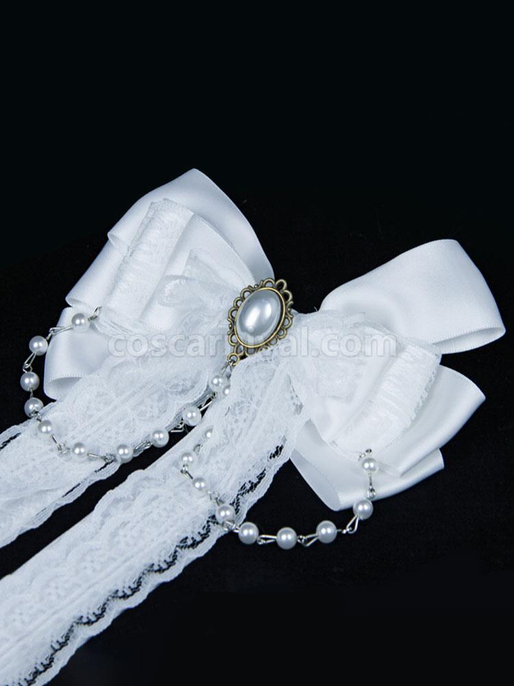 White Lolita Headdress Polyester Bows?Lace?Pearls Bow Accessory Headwear Lolita Hair Accessories coscarnival
