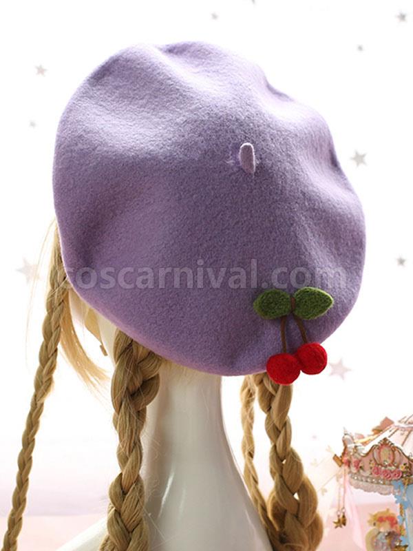 Sweet Lolita Beret Cherry Wool Lolita Hat coscarnival