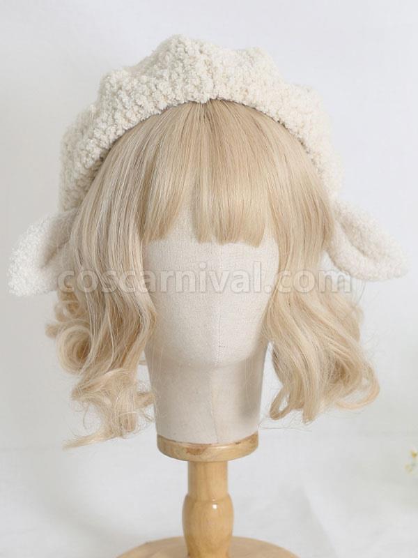 Sweet Lolita Hat Sheep Ears Polyester Pink Crochet Hat coscarnival