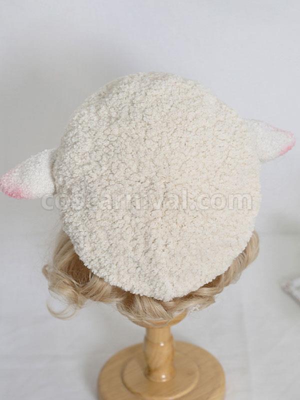 Sweet Lolita Hat Sheep Ears Polyester Pink Crochet Hat coscarnival