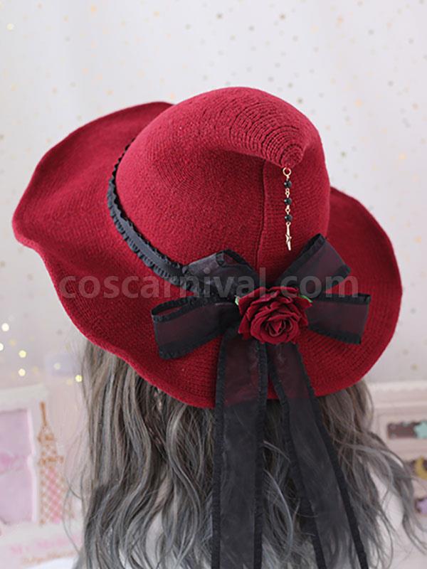Gothic Lolita Hat Rose?Bows Pattern Polyester Black Lolita Hat Lolita Accessories coscarnival