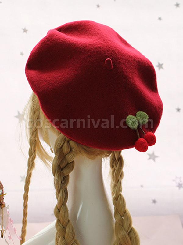 Sweet Lolita Beret Cherry Wool Lolita Hat coscarnival