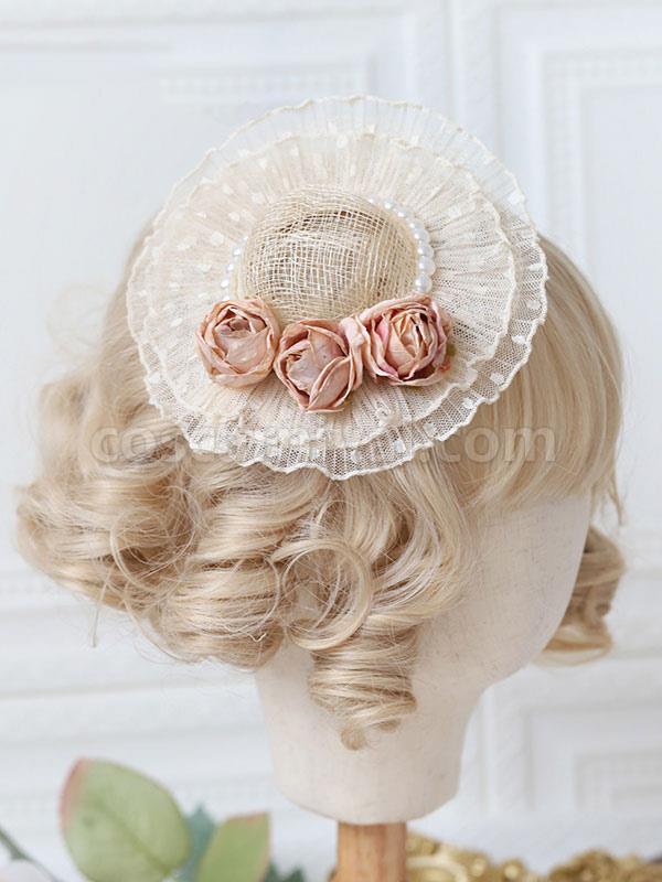 Sweet Lolita Hat Fuchsia Pink Pearls?Flowers Accessory Polyester Lolita Accessories coscarnival
