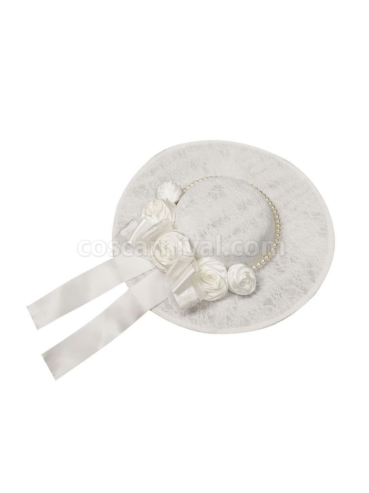 Chinese Style Lolita Hat Bows?Pearls Accessory Woven Cotton Linen White Lolita Accessories coscarnival