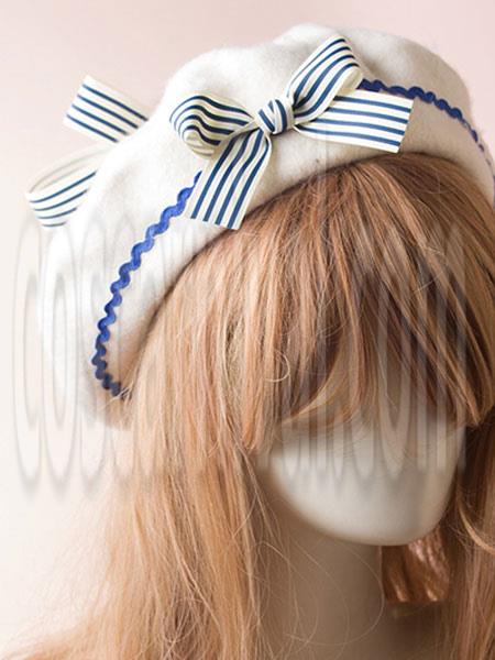 Sweet Lolita Hat Bow Pom Pom Wool Lolita Beret coscarnival