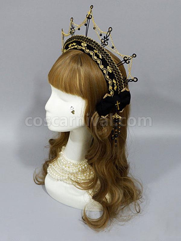 Gothic Lolita Headdress Crown Black Metal Chains Lolita Hair Accessories coscarnival