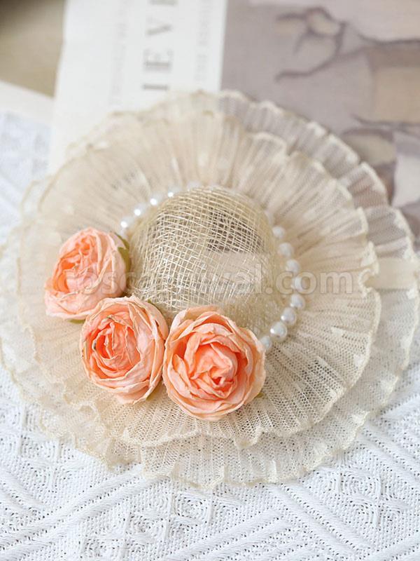 Sweet Lolita Hat Fuchsia Pink Pearls?Flowers Accessory Polyester Lolita Accessories coscarnival