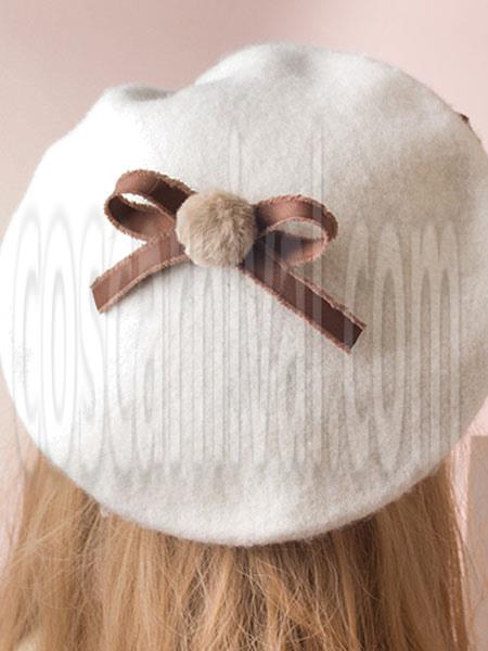 Sweet Lolita Hat Bow Pom Pom Wool Lolita Beret coscarnival