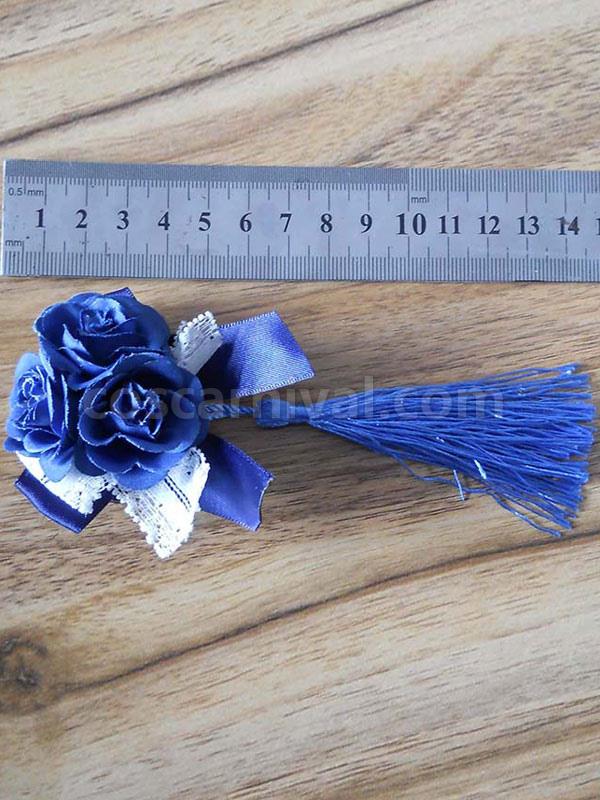 Qi Lolita Headband Blue Flower Bows Two-Tone Sweet Headgear With Fringe coscarnival