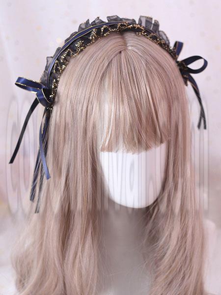 Classic Lolita Headdress Ruffle Lace Bow Black Lolita Hair Accessory coscarnival