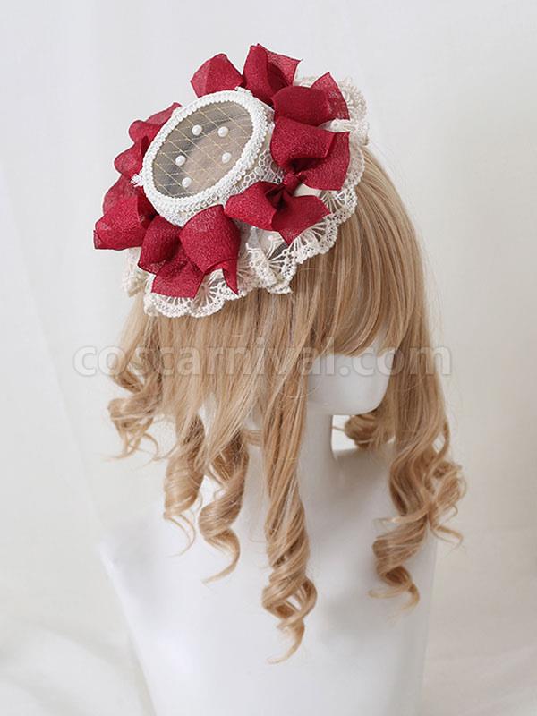 Pastoral?Style Lolita Hat Pearls?Flowers Lace Polyester Ivory Lolita Hats coscarnival