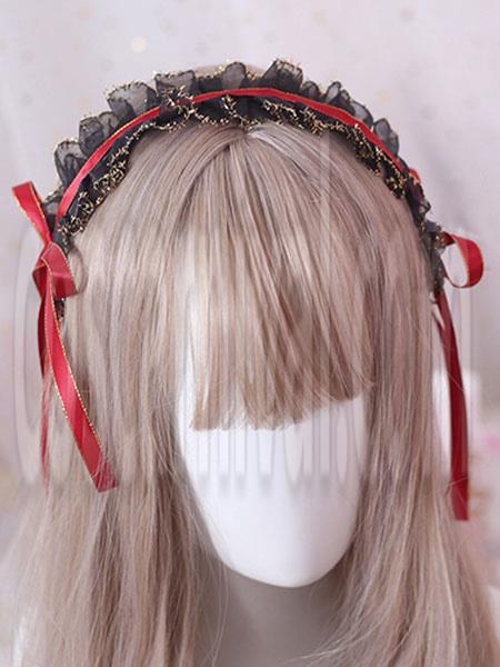 Classic Lolita Headdress Ruffle Lace Bow Black Lolita Hair Accessory coscarnival